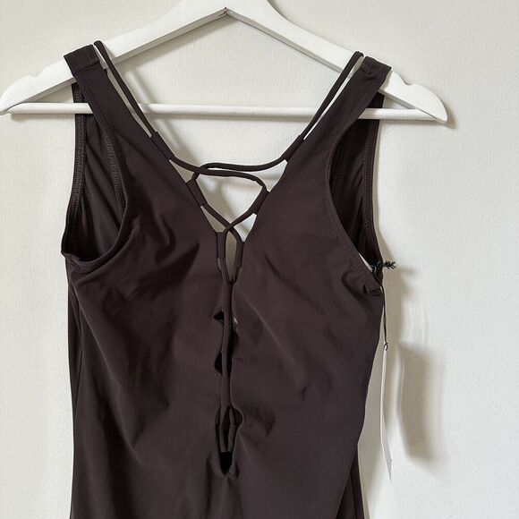 NWT Karla Colletto Plunge Tank One Piece Swimsuit Lace Up Front Size 14 US 10 - Picture 2 of 7